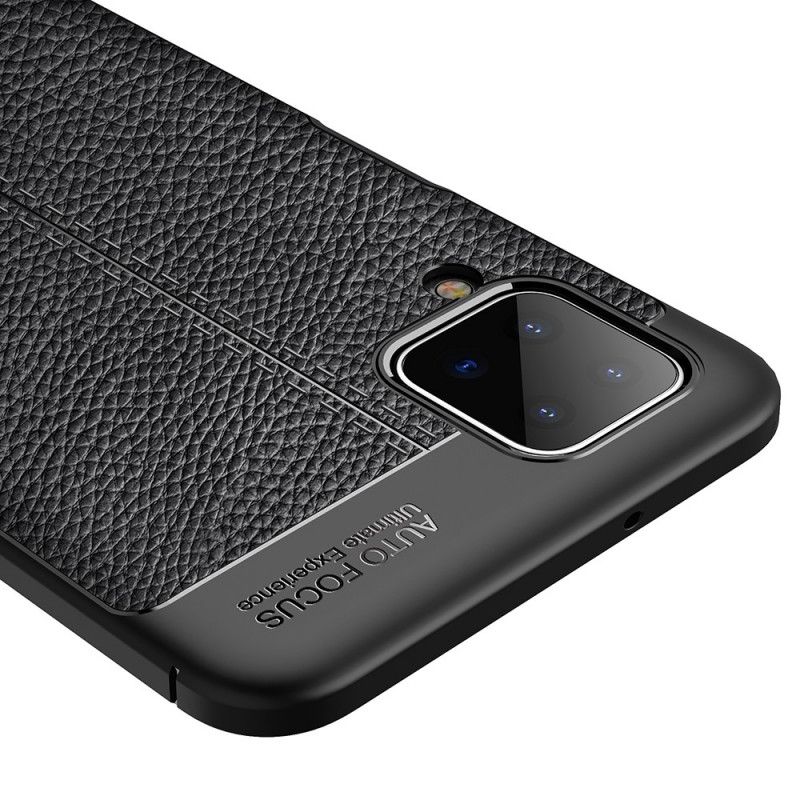 Hülle Für Samsung Galaxy A12 Schwarz Doppellinien-Litschileder-Effekt