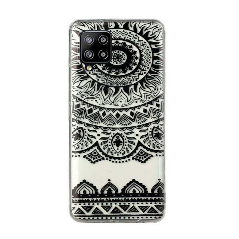 Hülle Für Samsung Galaxy A12 Schwarz Transparentes Blumenmandala