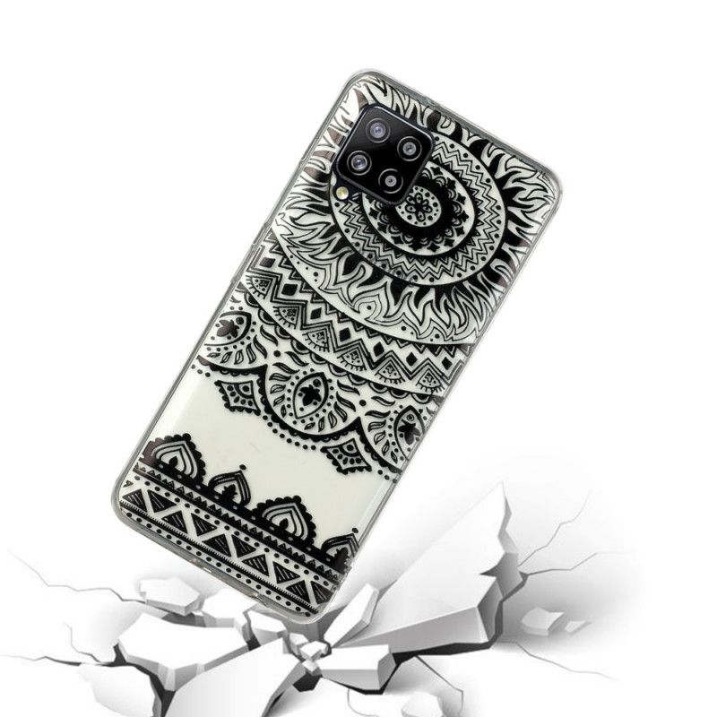 Hülle Für Samsung Galaxy A12 Schwarz Transparentes Blumenmandala