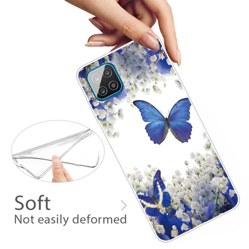 Hülle Samsung Galaxy A12 Dunkelblau Design Schmetterlinge