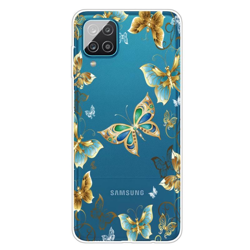 Hülle Samsung Galaxy A12 Dunkelblau Design Schmetterlinge