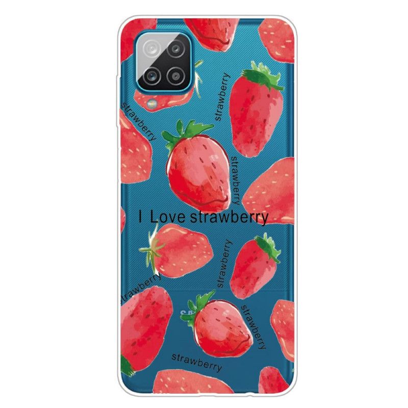 Hülle Samsung Galaxy A12 Erdbeeren / Ich Liebe Erdbeeren