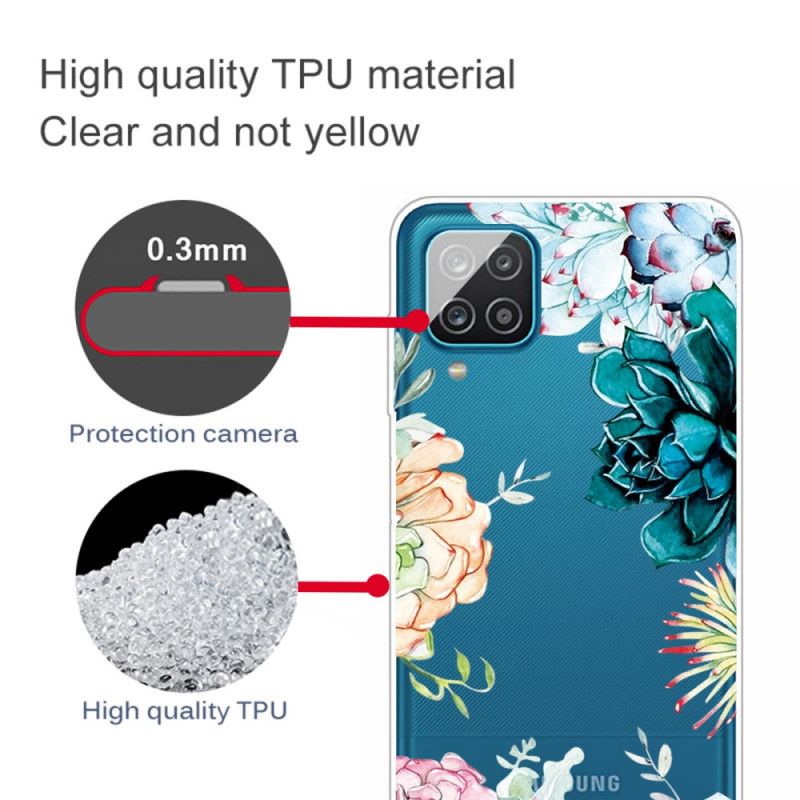 Hülle Samsung Galaxy A12 Handyhülle Transparente Aquarellblumen