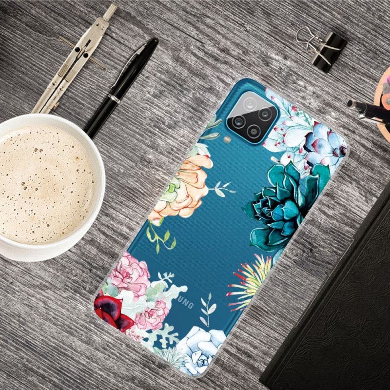 Hülle Samsung Galaxy A12 Handyhülle Transparente Aquarellblumen