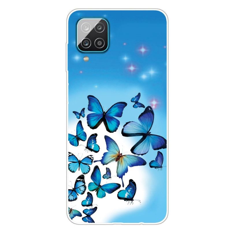 Hülle Samsung Galaxy A12 Hellblau Schmetterlinge Schmetterlinge
