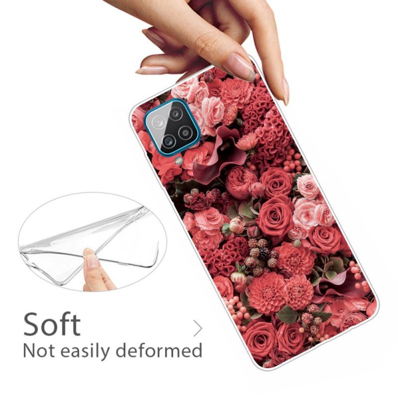 Hülle Samsung Galaxy A12 Rot Intensive Blüten