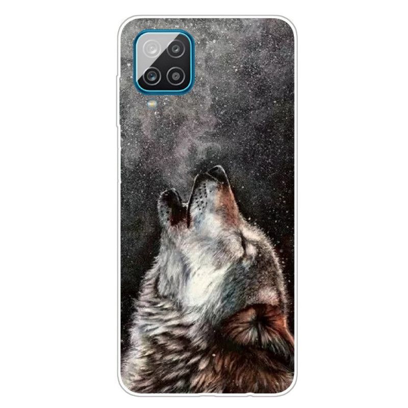Hülle Samsung Galaxy A12 Schwarz Erhabener Wolf