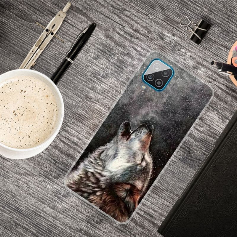 Hülle Samsung Galaxy A12 Schwarz Erhabener Wolf