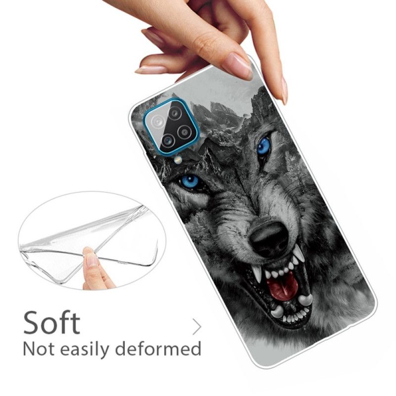 Hülle Samsung Galaxy A12 Schwarz Erhabener Wolf