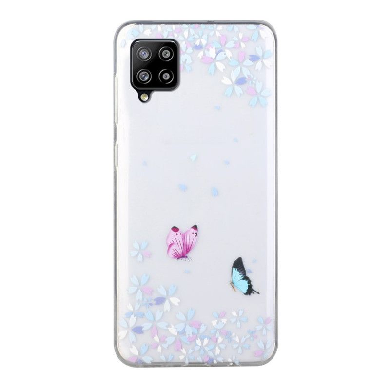 Hülle Samsung Galaxy A12 Transparente Schmetterlinge Und Blumen