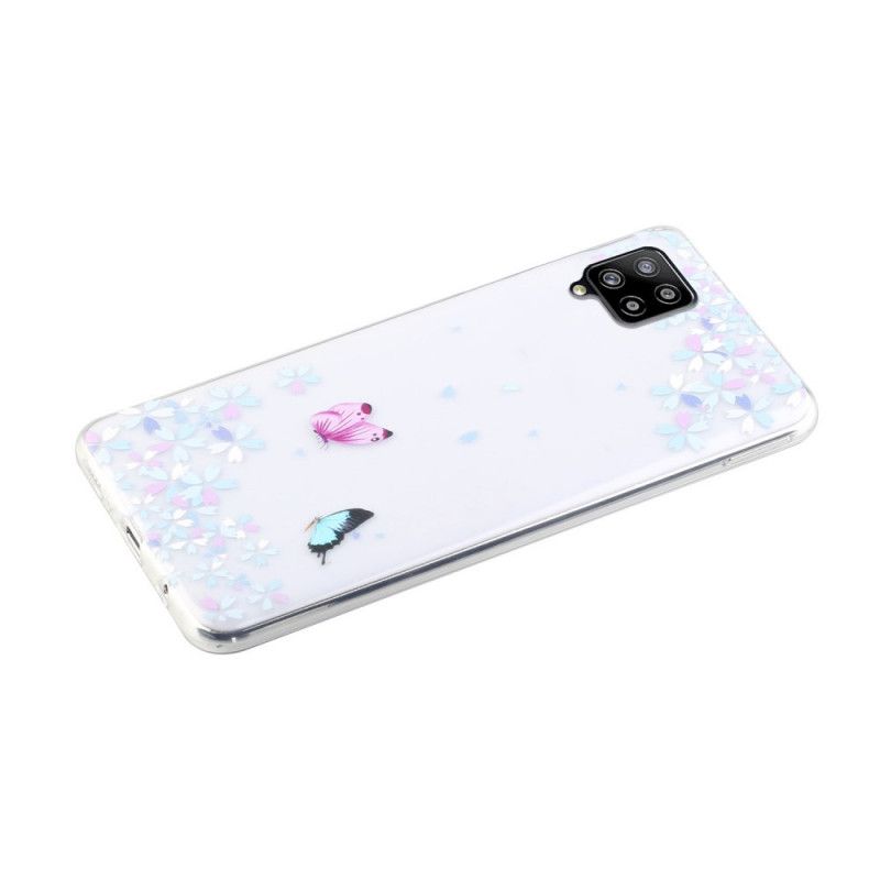 Hülle Samsung Galaxy A12 Transparente Schmetterlinge Und Blumen