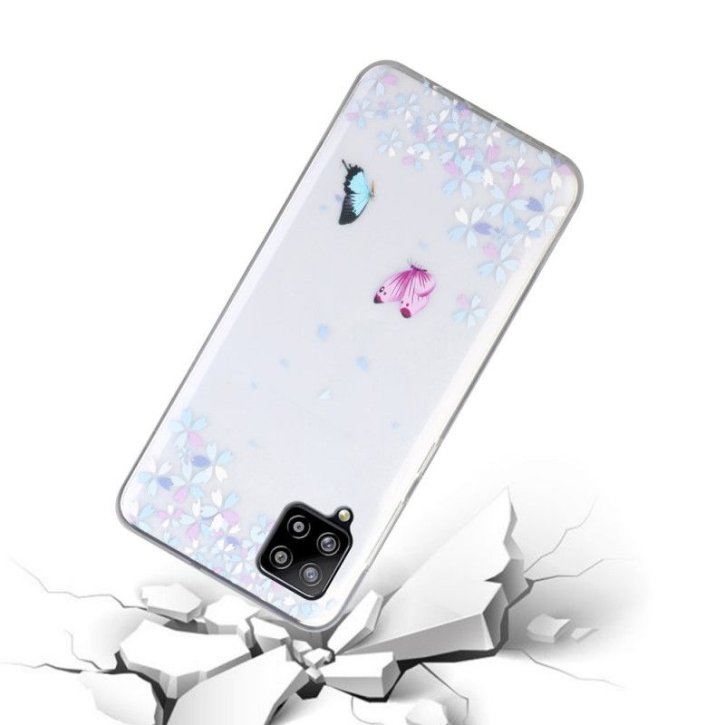 Hülle Samsung Galaxy A12 Transparente Schmetterlinge Und Blumen