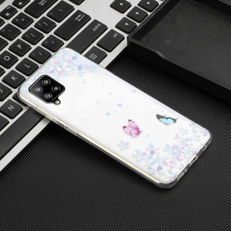 Hülle Samsung Galaxy A12 Transparente Schmetterlinge Und Blumen