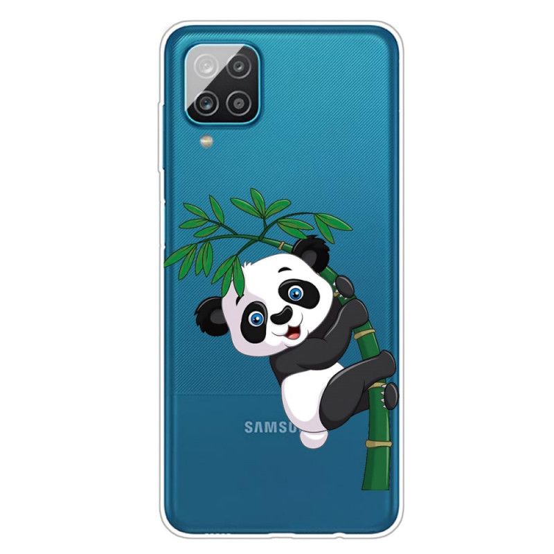 Hülle Samsung Galaxy A12 Transparenter Panda Auf Bambus