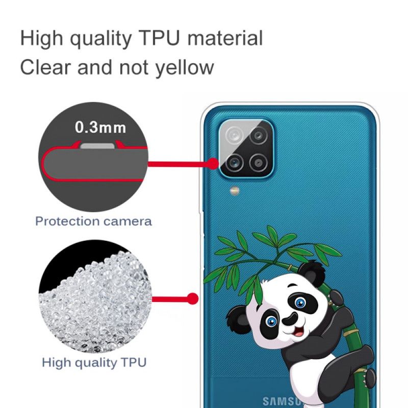 Hülle Samsung Galaxy A12 Transparenter Panda Auf Bambus