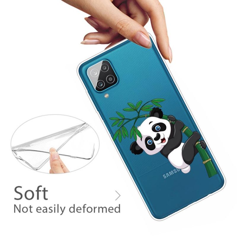 Hülle Samsung Galaxy A12 Transparenter Panda Auf Bambus