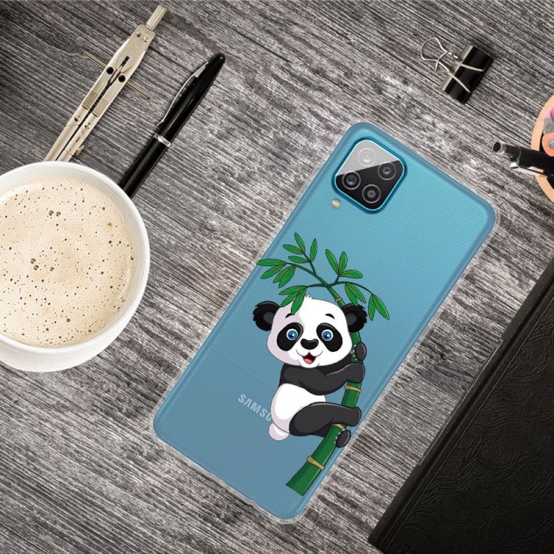 Hülle Samsung Galaxy A12 Transparenter Panda Auf Bambus