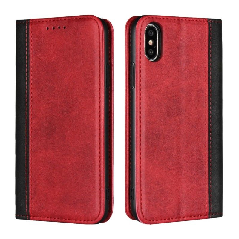 Flip Case iPhone XS Braun Handyhülle Zweifarbiger Ledereffekt