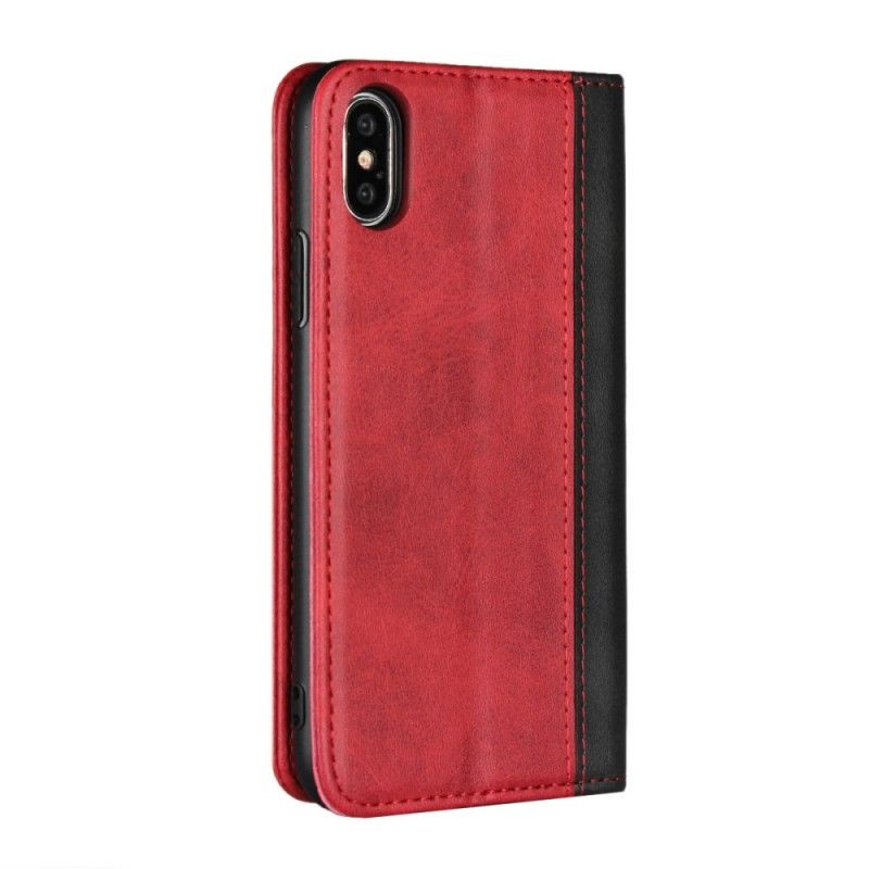 Flip Case iPhone XS Braun Handyhülle Zweifarbiger Ledereffekt