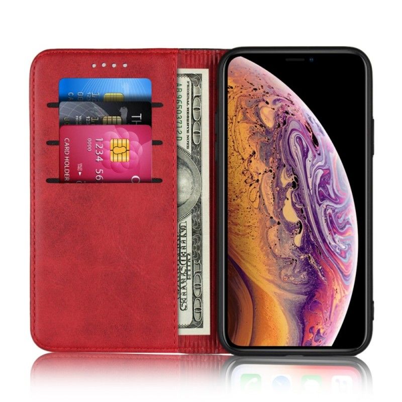 Flip Case iPhone XS Braun Handyhülle Zweifarbiger Ledereffekt