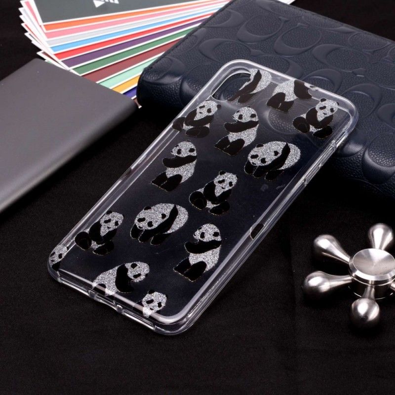 Hülle iPhone XS Handyhülle Transparente Glitzerpandas