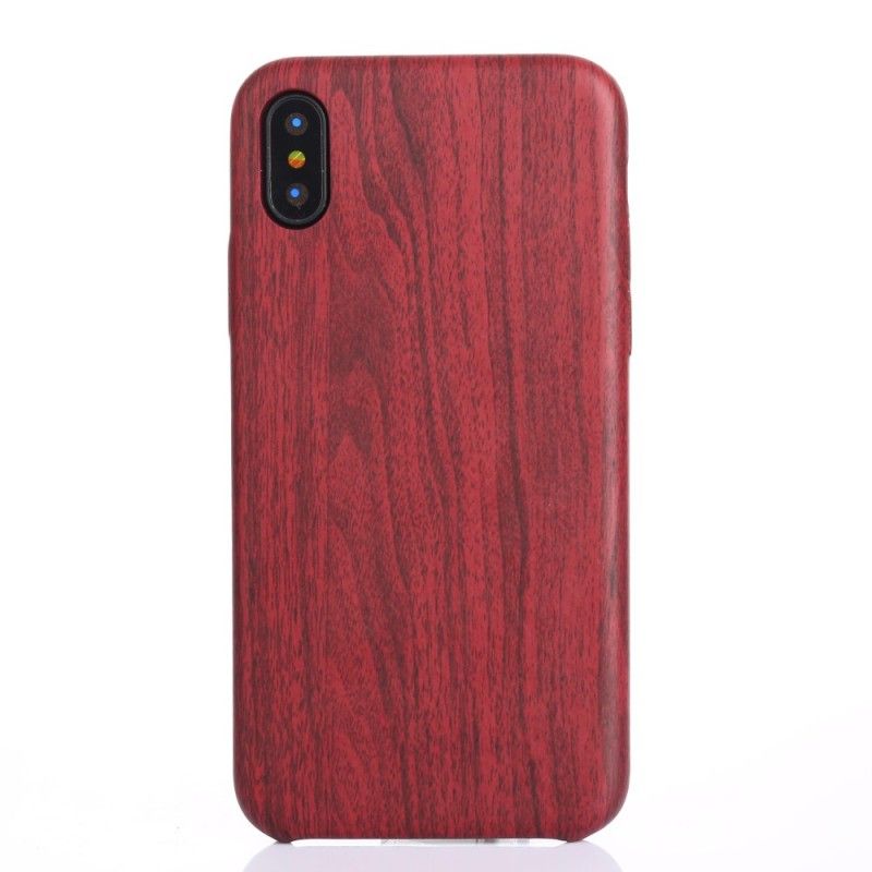 Hülle iPhone XS Rot Effekt Aus Gebürstetem Holz