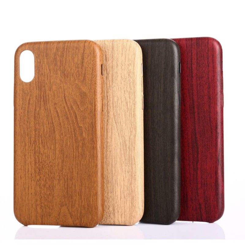 Hülle iPhone XS Rot Effekt Aus Gebürstetem Holz