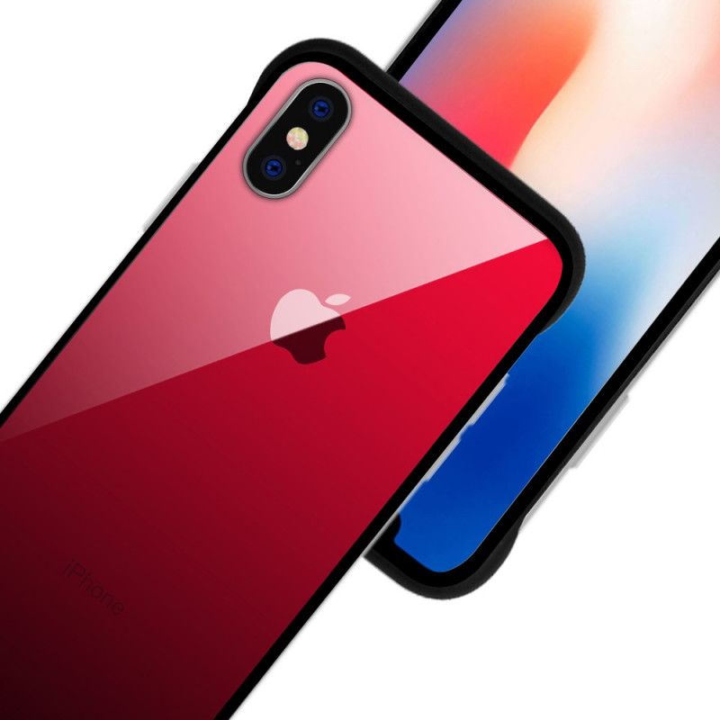 Hülle iPhone XS Rot Handyhülle Nxe Gehärtete Glasfarben