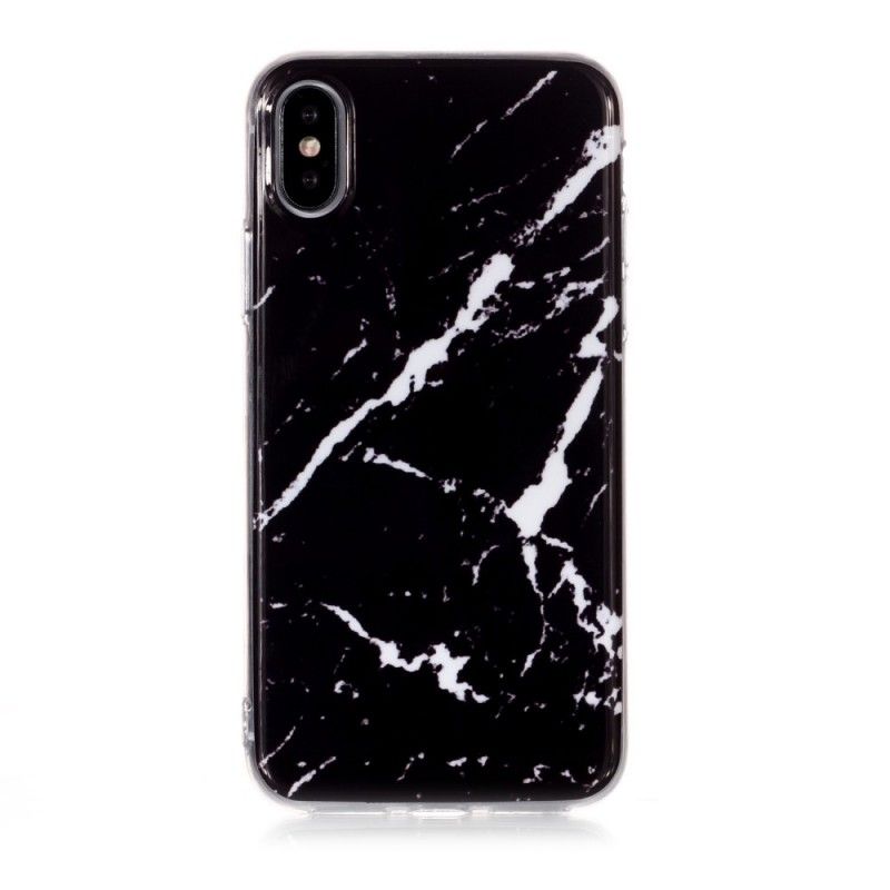 Hülle iPhone XS Schwarz Dunkler Marmor