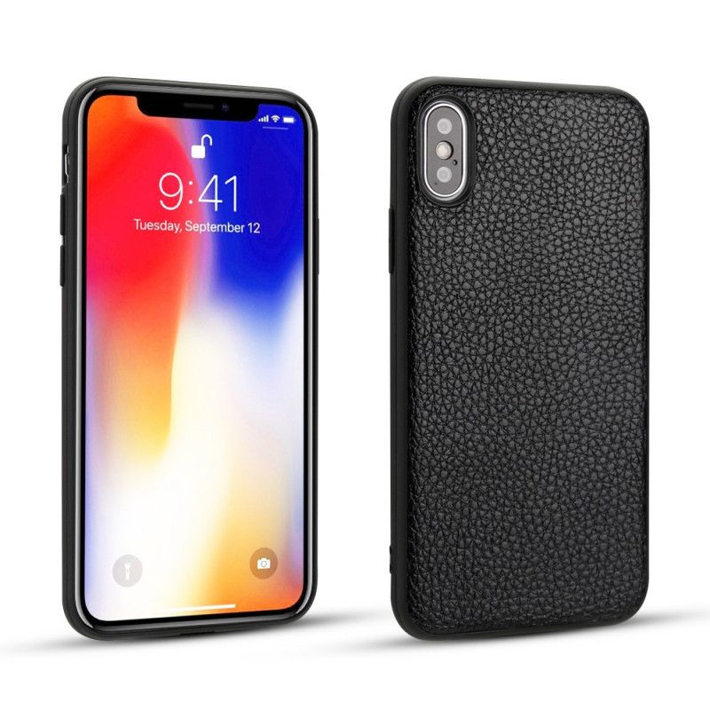 Hülle iPhone XS Schwarz Echtes Litschileder