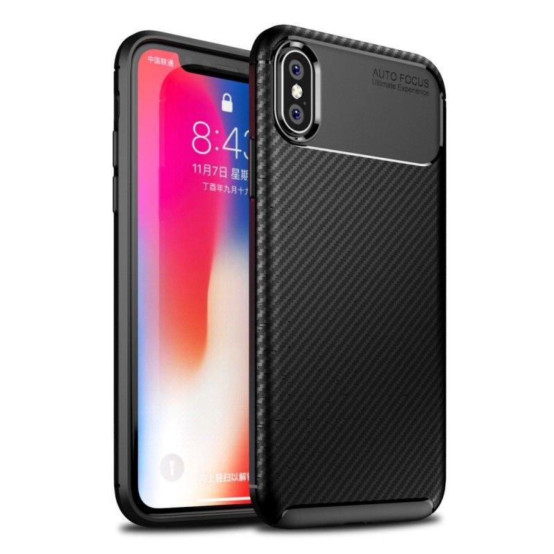 Hülle iPhone XS Schwarz Flexible Kohlefasertextur