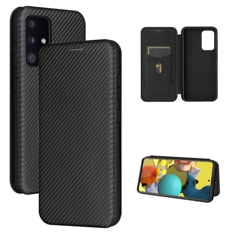 Flip Case Für Samsung Galaxy A52 4G / A52 5G Schwarz Kohlefaser