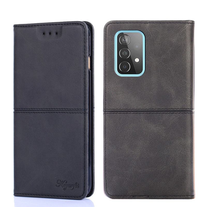 Flip Case Samsung Galaxy A52 4G / A52 5G Schwarz Couture-Lederstil