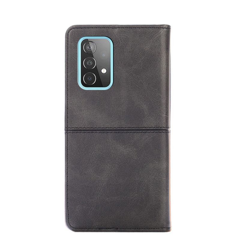 Flip Case Samsung Galaxy A52 4G / A52 5G Schwarz Couture-Lederstil