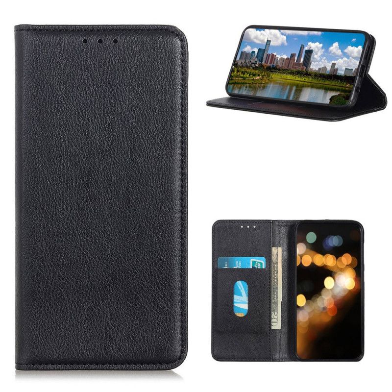 Flip Case Samsung Galaxy A52 4G / A52 5G Schwarz Handyhülle Klassisches Geteiltes Litschileder