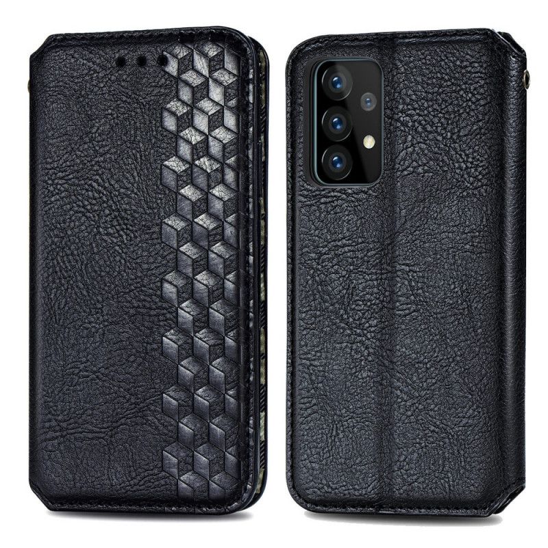 Flip Case Samsung Galaxy A52 4G / A52 5G Schwarz Handyhülle Ledereffekt Mit Diamanttextur