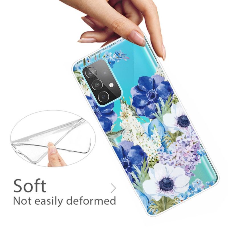 Hülle Für Samsung Galaxy A52 4G / A52 5G Transparente Aquarellblaue Blüten