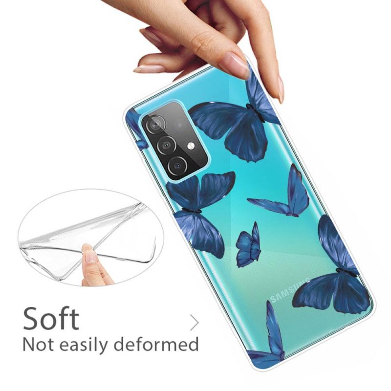 Hülle Samsung Galaxy A52 4G / A52 5G Dunkelblau Handyhülle Wilde Schmetterlinge