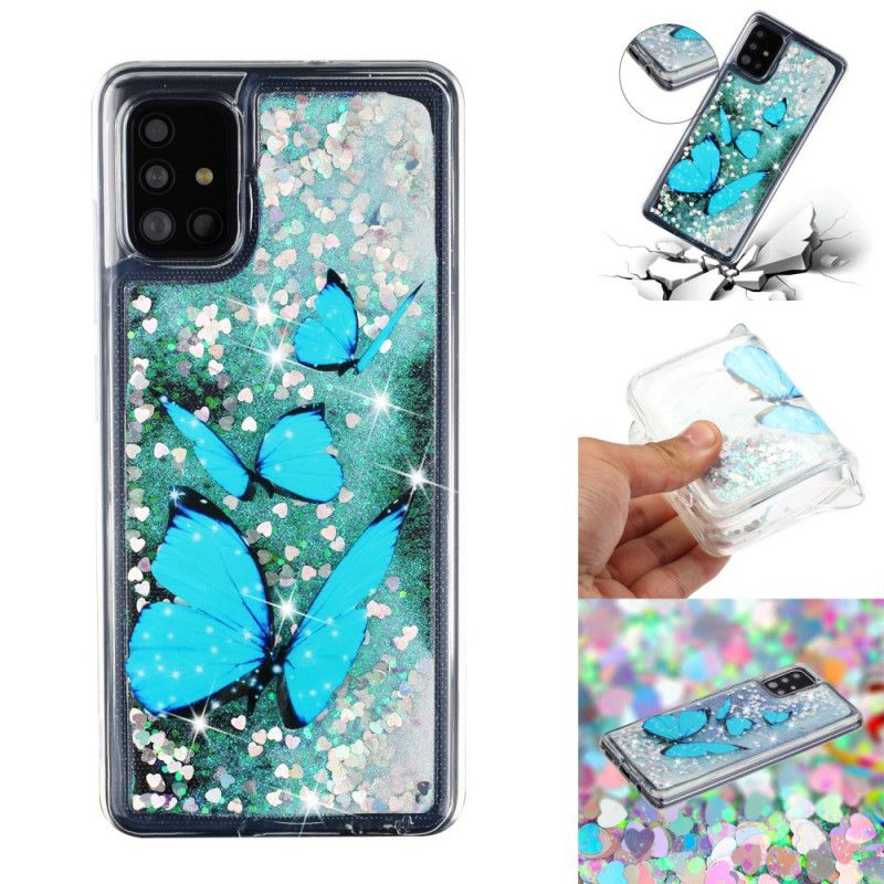 Hülle Samsung Galaxy A52 4G / A52 5G Glitzernde Fliegende Schmetterlinge