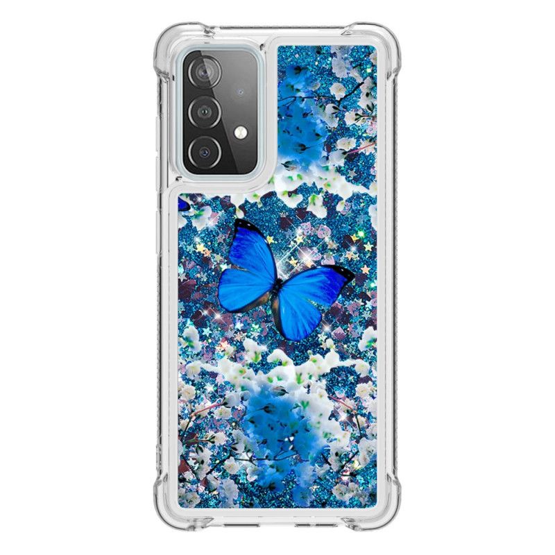 Hülle Samsung Galaxy A52 4G / A52 5G Handyhülle Blaue Glitzerschmetterlinge