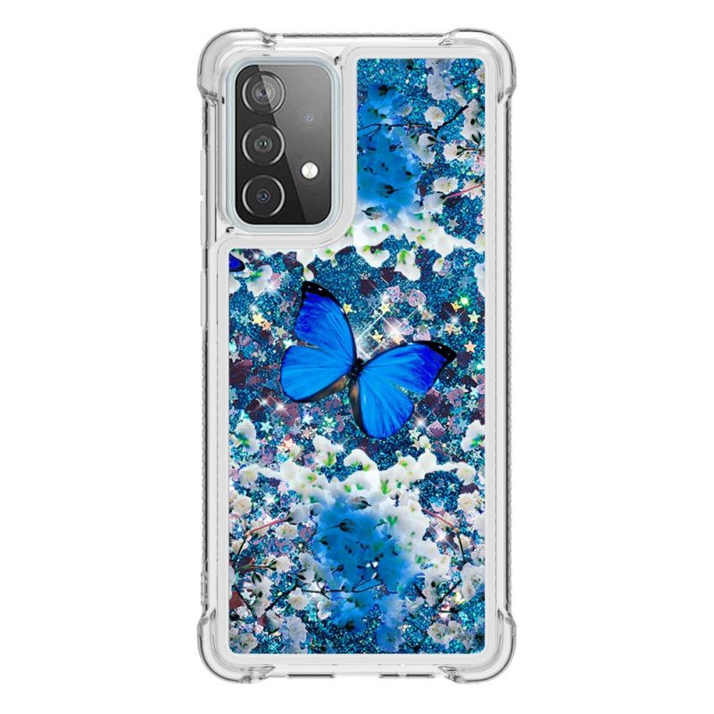 Hülle Samsung Galaxy A52 4G / A52 5G Handyhülle Blaue Glitzerschmetterlinge