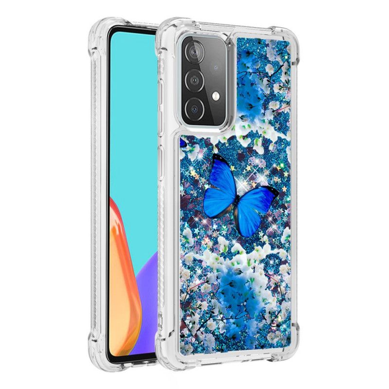 Hülle Samsung Galaxy A52 4G / A52 5G Handyhülle Blaue Glitzerschmetterlinge