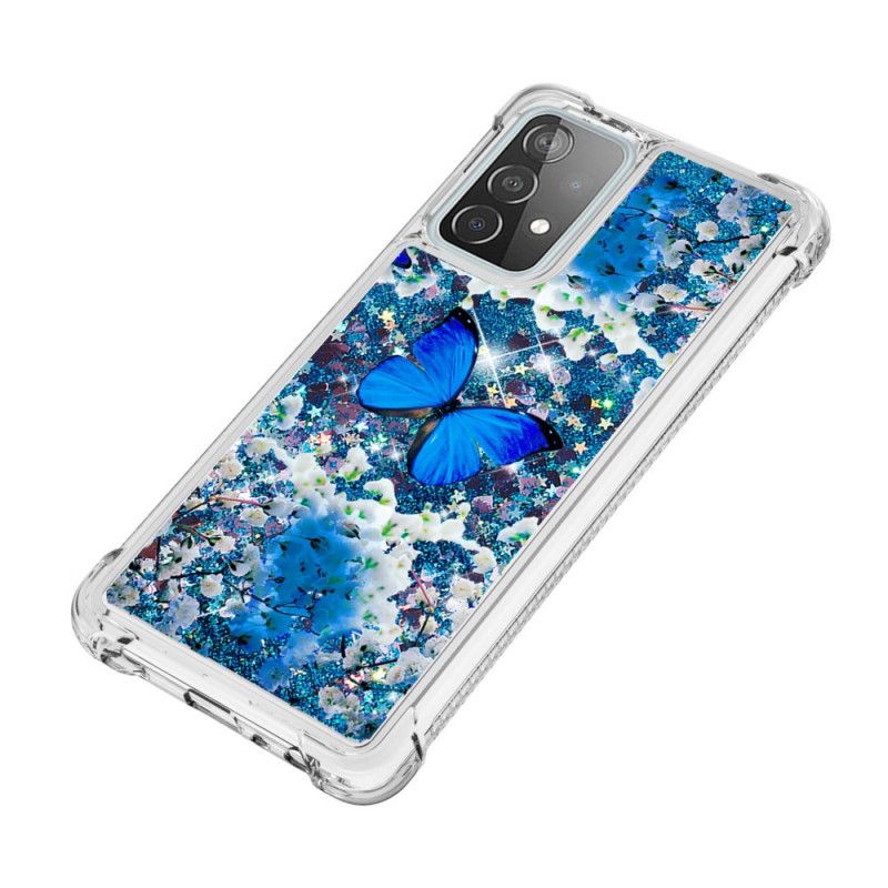 Hülle Samsung Galaxy A52 4G / A52 5G Handyhülle Blaue Glitzerschmetterlinge
