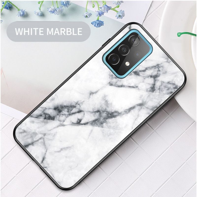 Hülle Samsung Galaxy A52 4G / A52 5G Schwarz Marmorfarben Gehärtetes Glas