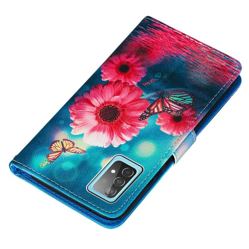 Lederhüllen Für Samsung Galaxy A52 4G / A52 5G Blumen Und Schmetterlinge