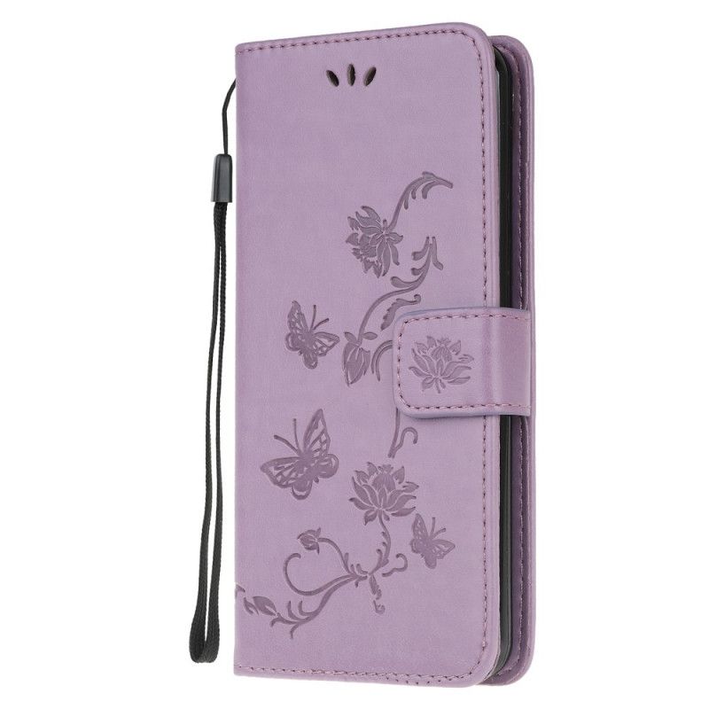 Lederhüllen Für Samsung Galaxy A52 4G / A52 5G Schwarz Schmetterlinge Und Tanga Blumen