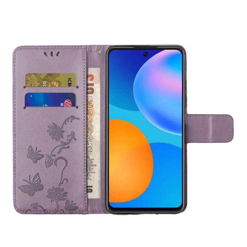 Lederhüllen Für Samsung Galaxy A52 4G / A52 5G Schwarz Schmetterlinge Und Tanga Blumen