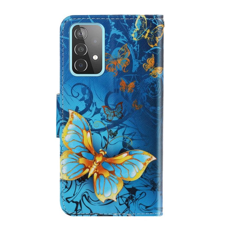Lederhüllen Für Samsung Galaxy A52 4G / A52 5G Schwarz Schmetterlingsvariationen Mit Tanga