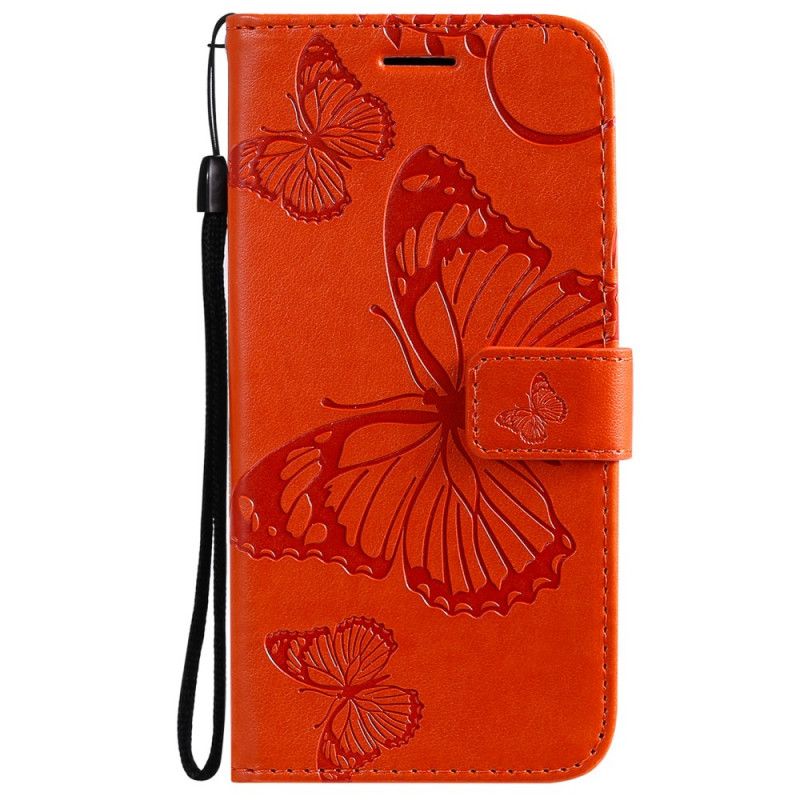 Lederhüllen Samsung Galaxy A52 4G / A52 5G Grau Riesige Tanga-Schmetterlinge