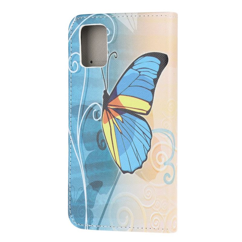 Lederhüllen Samsung Galaxy A52 4G / A52 5G Handyhülle Blauer Und Gelber Schmetterling